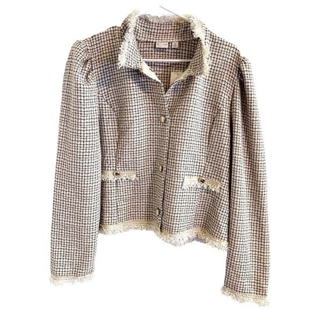 Perfect Fall‎ Blazer Jacket Tweed Fringe NWT Cream Brown Rust Orange Womens XL